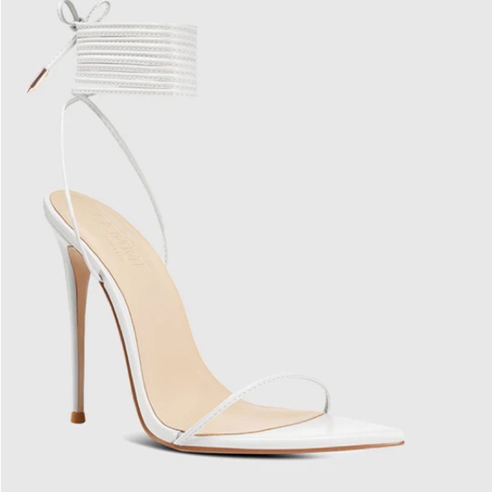 La Femme Strappy White Stiletto Heels